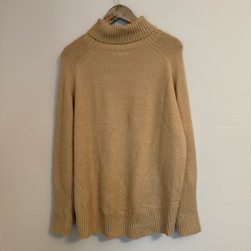 Sand Beige Turtleneck Sweater hi-lo hem - Picture 6 of 7
